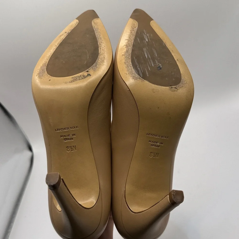 Classic Pointed-Toe Nude Leather Pumps - Women